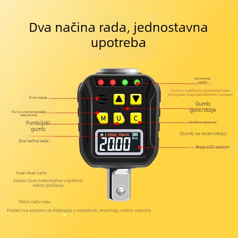 Yarik digitalni klju07 za moment s digitalnim zaslonom, od krom-vanadijevog 0delika, visoka preciznost, 