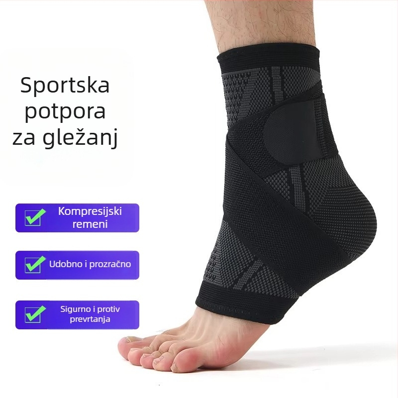 Prozračna pletena gležnjačka potpora s podesivim remenom, sportska zaštita gležnja za košarku i fitness