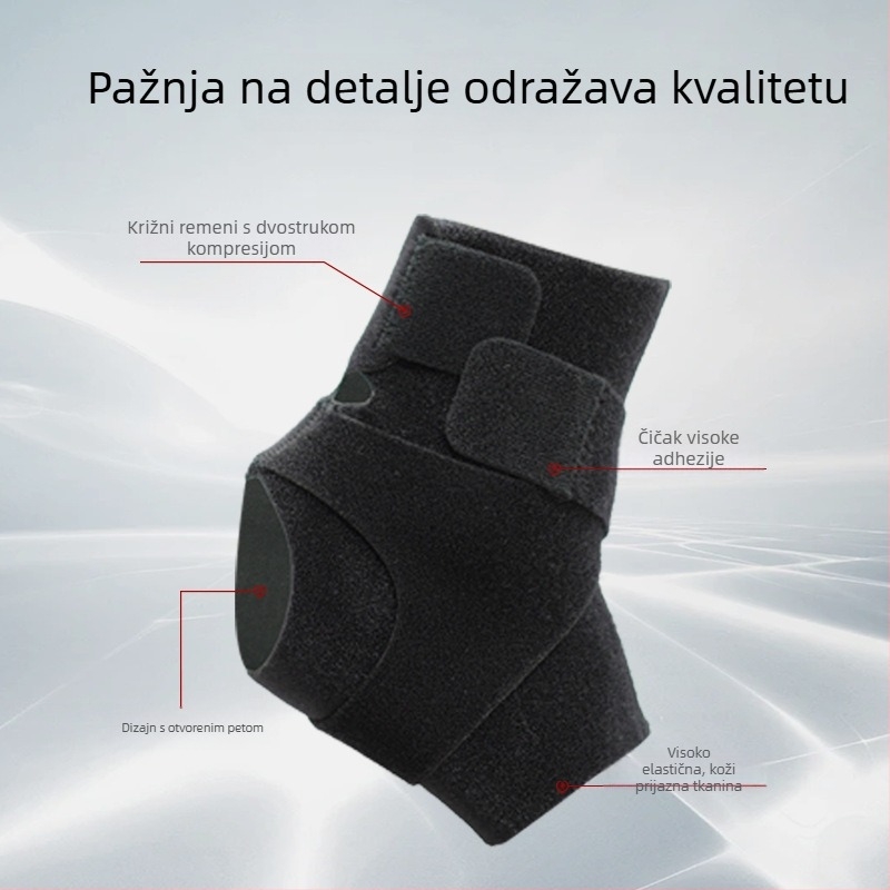 Gležanjska potpora s dvostrukom kompresijom, prilagodljiva zaštita od iščašenja, konstrukcija od najlona-spandeksa-velcro, pogodna za košarku, nogomet, badminton i fitness