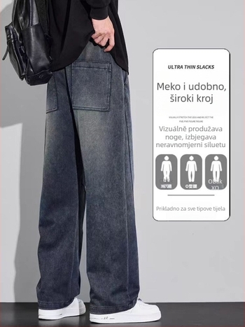 Traperice - Vintage ravne krojenje (pamuk denim s elastanom, mikroelastičnost, fleece unutarnja podstava, srednji struk, zatvaranje vrpcom)