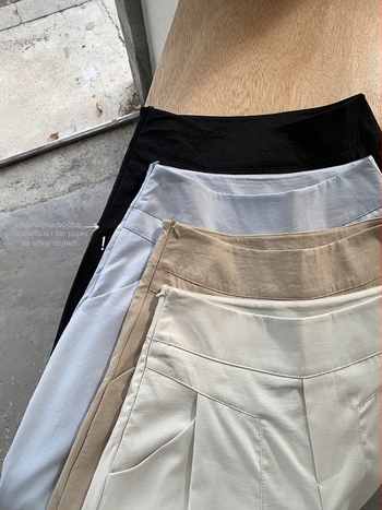 Ženske hlače u korejskom stilu s drapiranom širokom kroju, visokim strukom, duge, spandeks tkanina, kolažni detalji