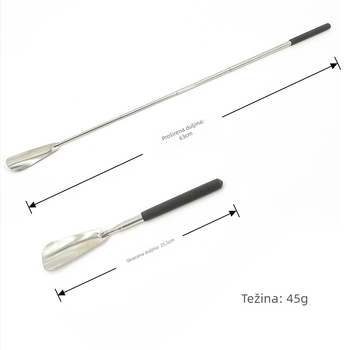 Haiteng nehrđajući čelik teleskopska shoehorn, ekstra dugačak, može se skratiti na 25,5 cm, proširuje do 63 cm, težina 45 g