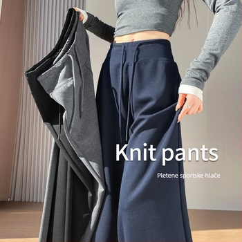 Ženske hlače s ravnim krojem od pletenog materijala, visok struk, drapirani kroj, trodimenzionalni kroj, elegantan poslovni stil, jesen 2025