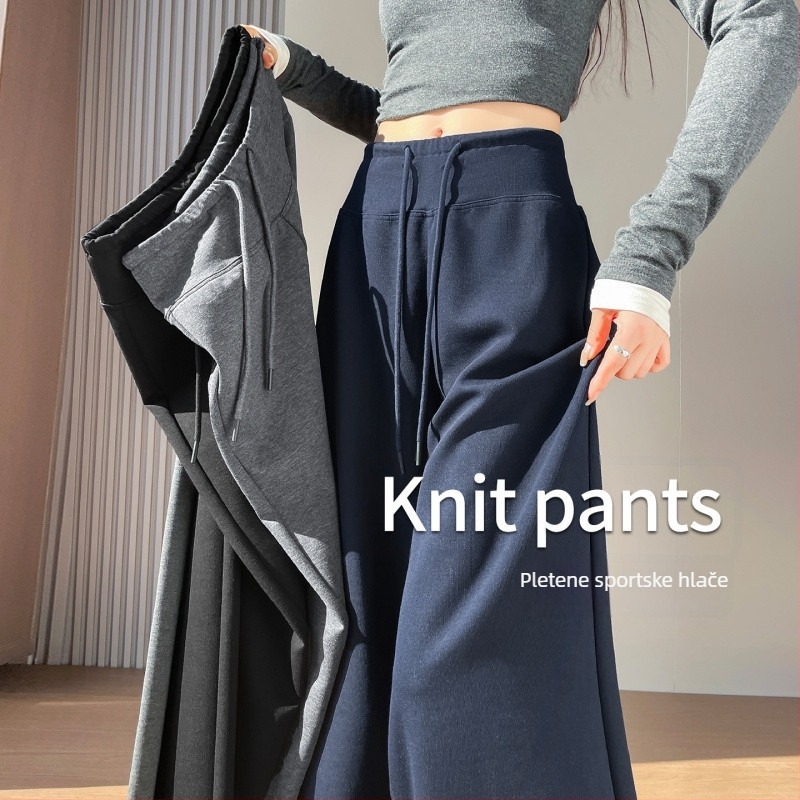 Ženske hlače s ravnim krojem od pletenog materijala, visok struk, drapirani kroj, trodimenzionalni kroj, elegantan poslovni stil, jesen 2025