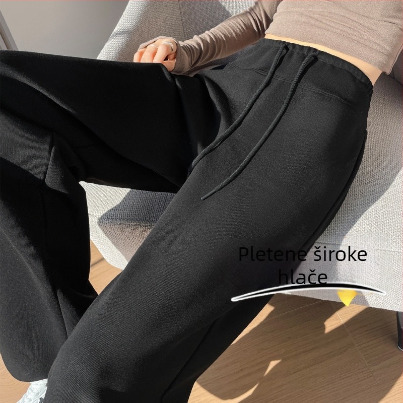 Ženske hlače s ravnim krojem od pletenog materijala, visok struk, drapirani kroj, trodimenzionalni kroj, elegantan poslovni stil, jesen 2025