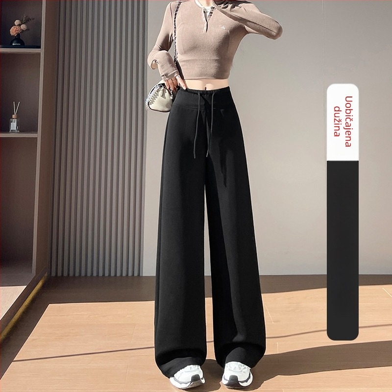 Ženske hlače s ravnim krojem od pletenog materijala, visok struk, drapirani kroj, trodimenzionalni kroj, elegantan poslovni stil, jesen 2025