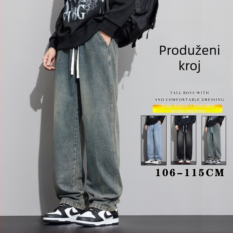 Retro muške traperice – ravne, opuštene, širokih nogavica, denim, američki street style za proleće i jesen