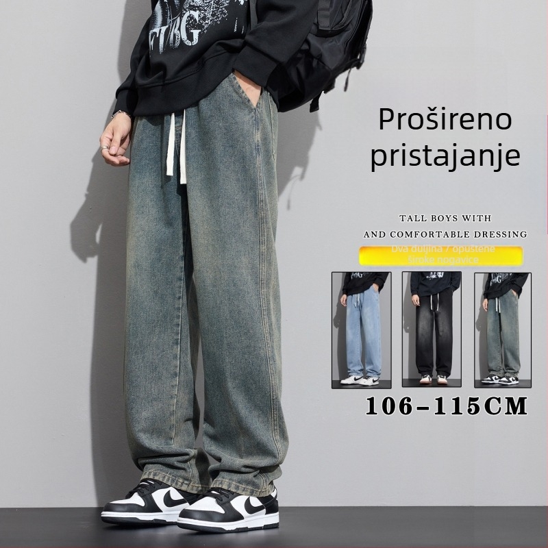 Retro muške traperice – ravne, opuštene, širokih nogavica, denim, američki street style za proleće i jesen