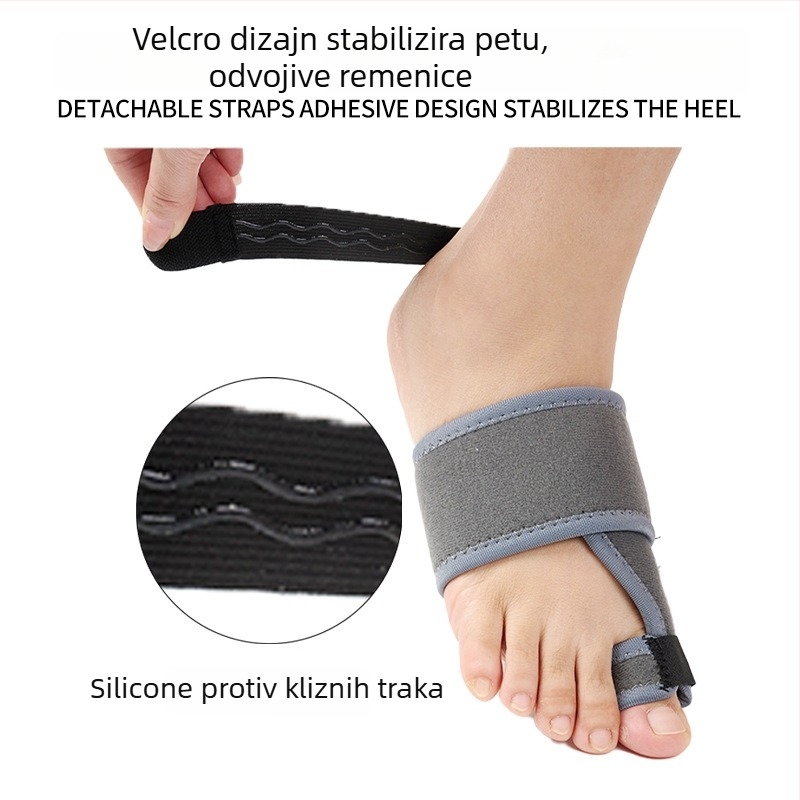 Orteza za korekciju hallux valgus s podesivim remenom, aluminijskom pločom i razdjelnikom prstiju