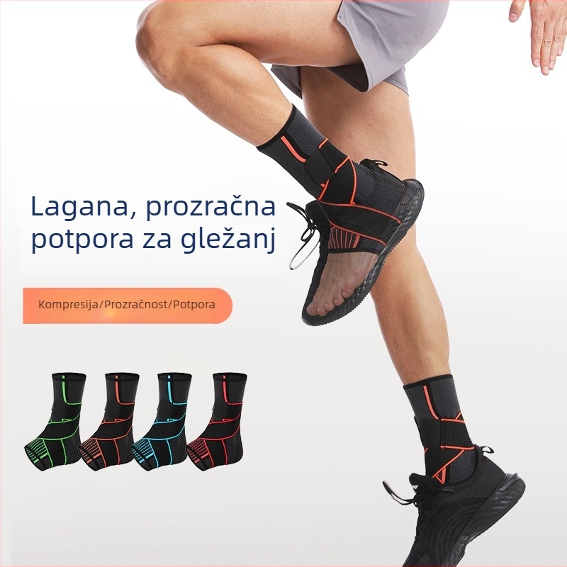 Ortez za gležanj s remenom, kompresijom i protukliznom površinom za košarku, nogomet, skakanje preko užeta, planinarenje i trčanje — podrška gležnju za odrasle