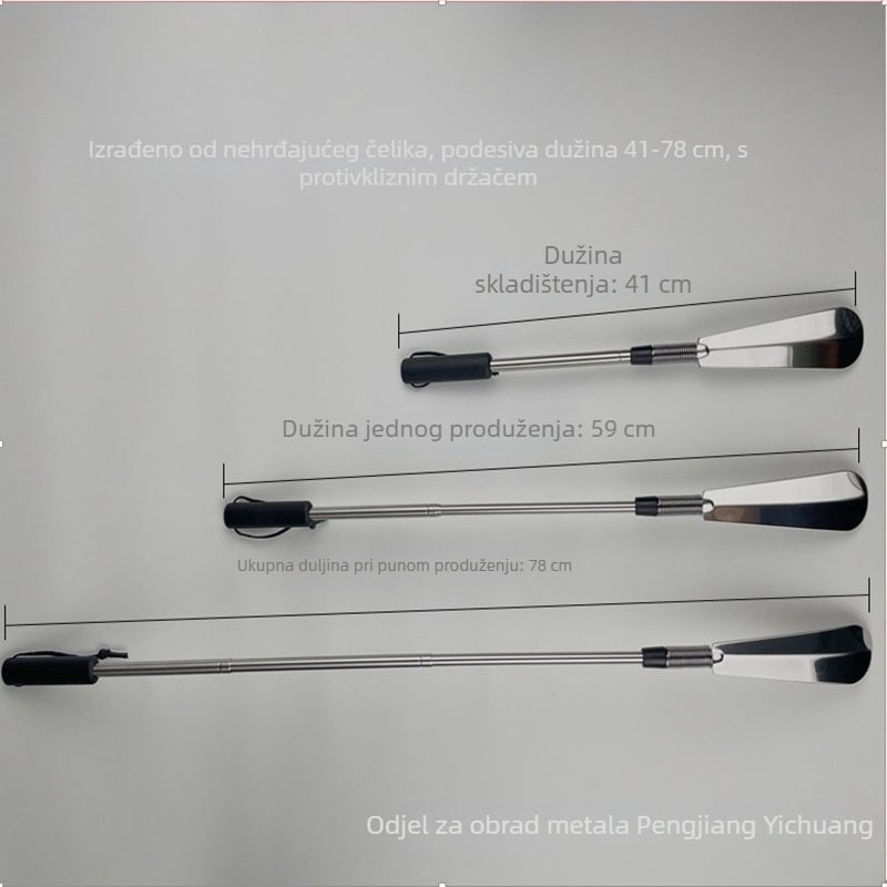Nehrđajući čelik Izvlačni shoehorn s plastičnom drškom – s oprugom, za trudnice i starije osobe