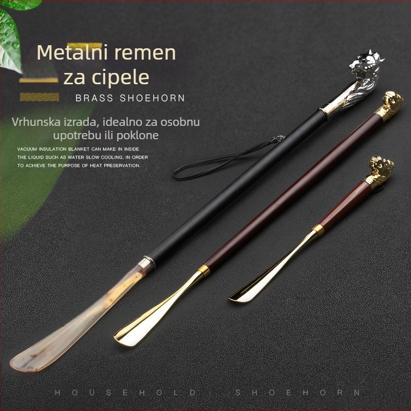 Extra Long Shoe Horn with zinc alloy puller head, detachable head, patterned head design
