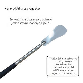 Nerđajući čelični teleskopski shoehorn s pohranom, trodijelni izvučni dizajn, prilagodljiva duljina