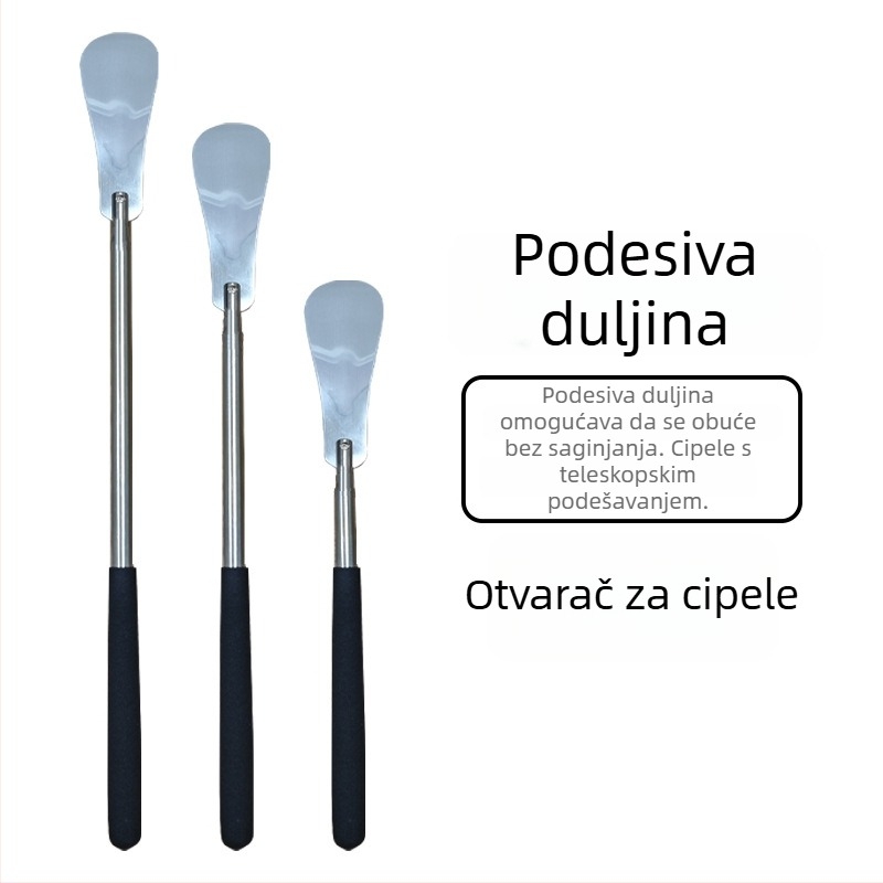 Nerđajući čelični teleskopski shoehorn s pohranom, trodijelni izvučni dizajn, prilagodljiva duljina
