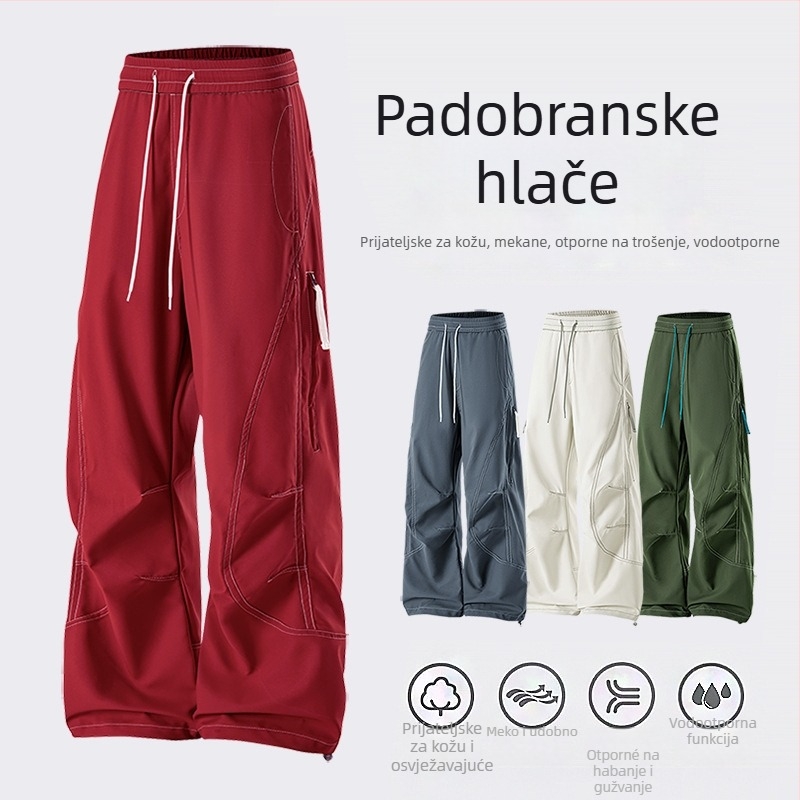 Casual muške outdoor hlače – vodootporne i otporne na vjetar, srednji struk, ravni kroj, zatvaranje šnira, mješavina poliestera