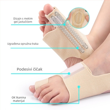 Remen za fiksiranje prsta za hallux valgus; razdjeljiva prsta za preklapajuće prste; mekani ortopedski pojas za dnevnu i noćnu upotrebu; materijal: OK tkanina