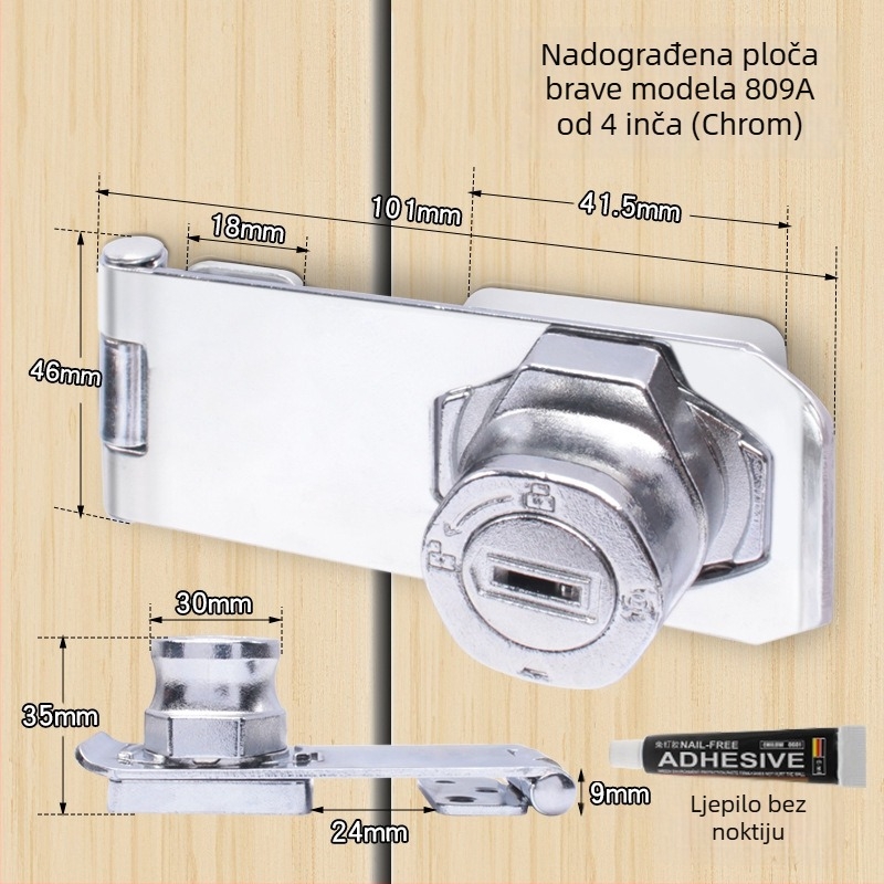 Brava za hladnjak – bez bušenja, protiv krađe za komercijalne hladnjake; od nehrđajućeg čelika + željezo + čista bakar; marka Sukop, model 2025.4.15, novi stil ploče brave; pogodna za uređenje namještaja.