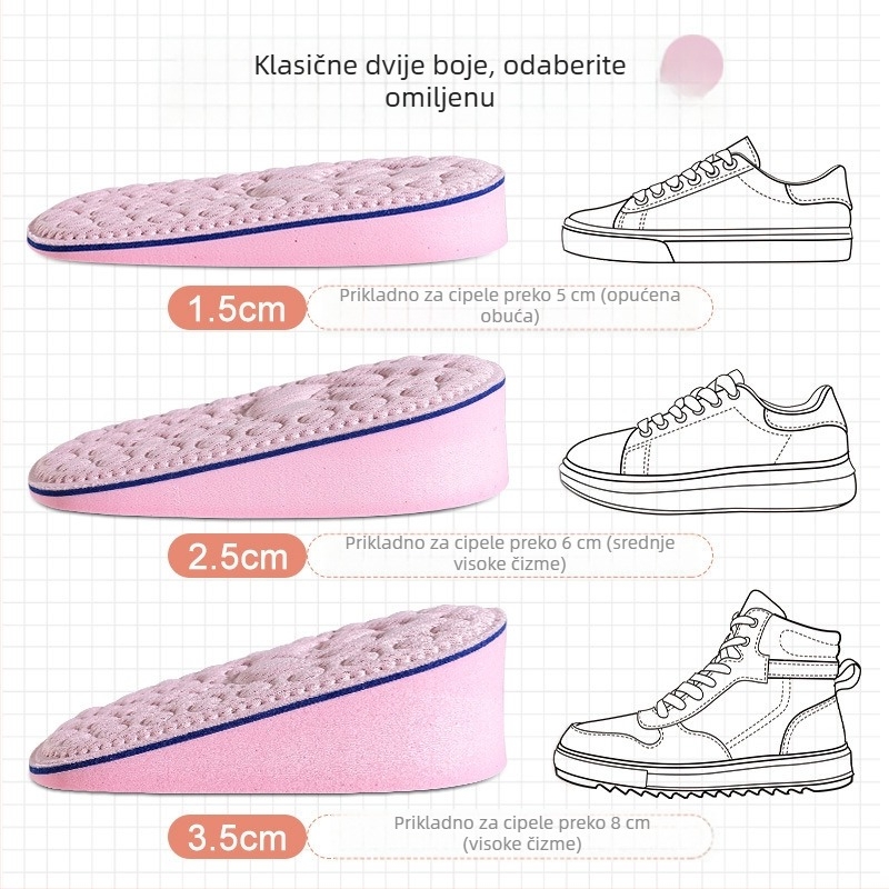 MD-585-1 Polu veličina uloška za cipele – Nevidljivi podizanje, EVA pjena, usisavanje/odvod vlage, pogodna za čizme, tenisice, kožne i casual cipele, unisex