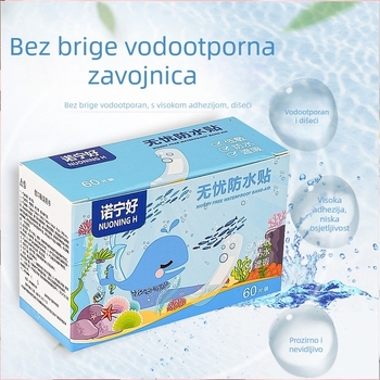 Vodootporni flaster – proziran, prozračan, visoka adhezija; materijal PE; debljina 0,05 mm; za kupanje i plivanje.