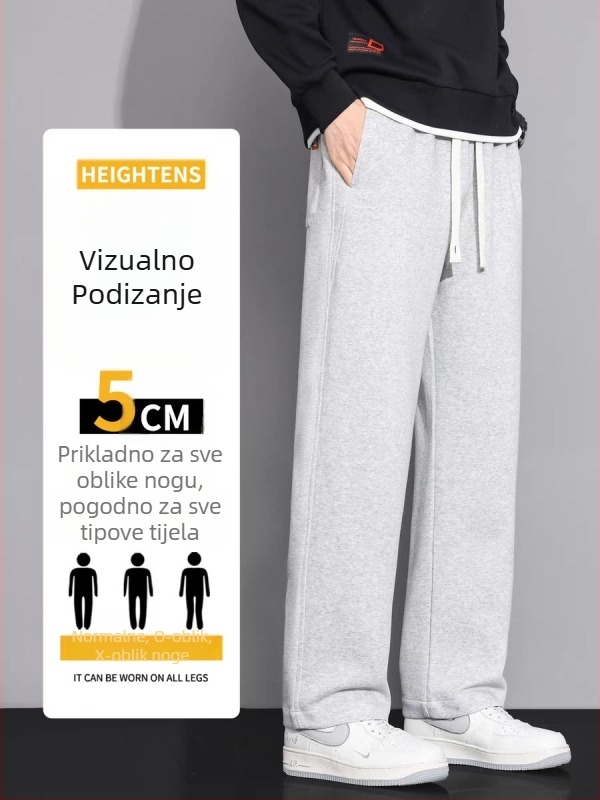 Muške trenerke od pamuka s fleeceom, udoban slobodan kroj ravnih nogavica, srednji obim struka, vezanje, više džepova
