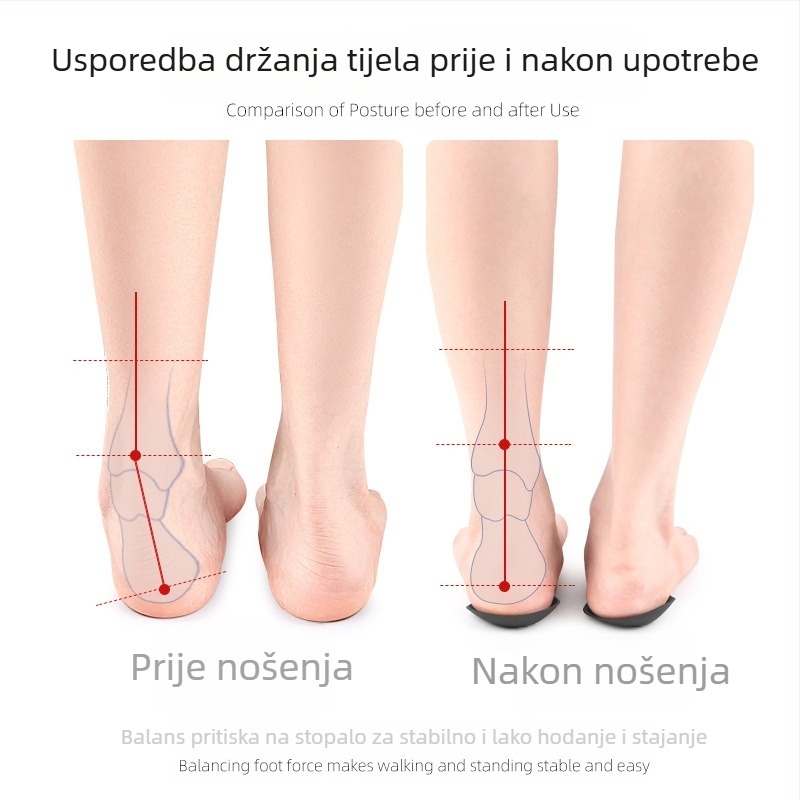 Podrška luka stopala – magnetska pola-ublaživa podloga, udarna apsorpcijska ulaga, dizajn s izrezom na petu, kompatibilno s tenisicama, kožnim cipelama, čizmama i svakodnevnom obućom