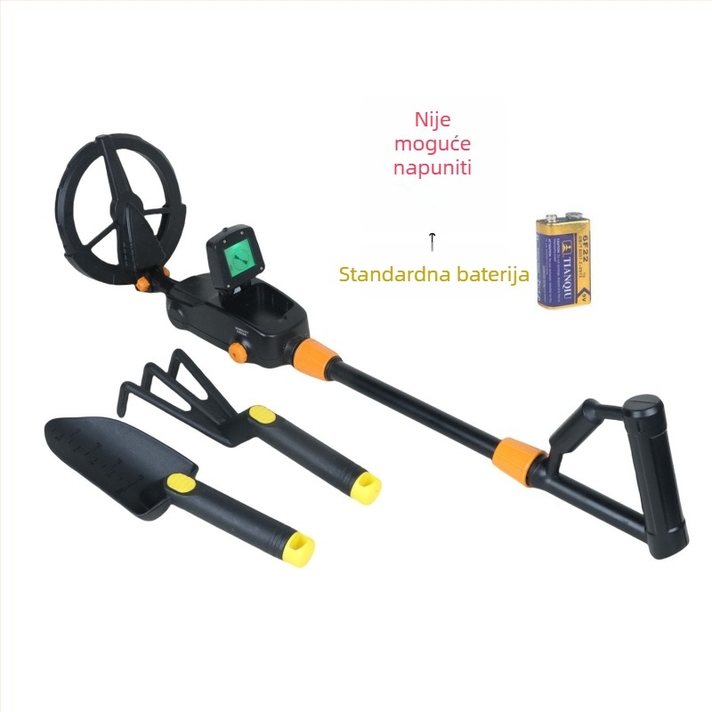 MD-1008A Dječji detektor metala; domet detekcije 0–40 cm; prepoznaje novčiće, bakrene novčiće i zlatne prstene; zvučni alarm.