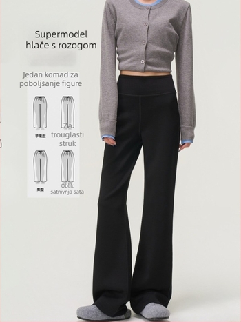 Hlače s visokim strukom, modalno-poliestrska smjesa, blago šireće, casual hlače