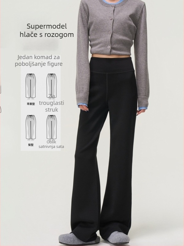 Hlače s visokim strukom, modalno-poliestrska smjesa, blago šireće, casual hlače