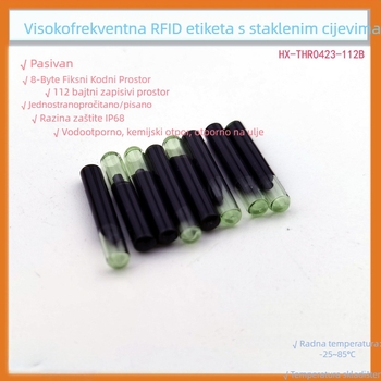 HF RFID etiketa u staklanoj cijevi za kalup obuće – ICODE serija, 13,56 MHz, memorija 112×8, čitanje/pisanje 0,01 s, 100000 ciklusa pisanja