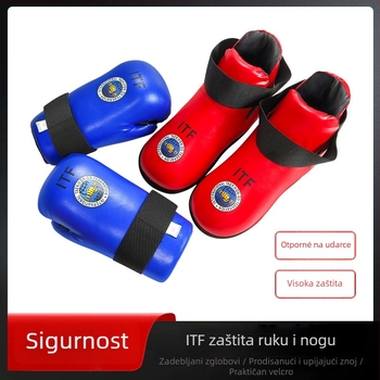 ITF set zaštitne opreme za ruke i noge za Taekwondo — zaštita dlanova, zglobova i gležnjeva; tijelo od spužve; ITF Taekwondo
