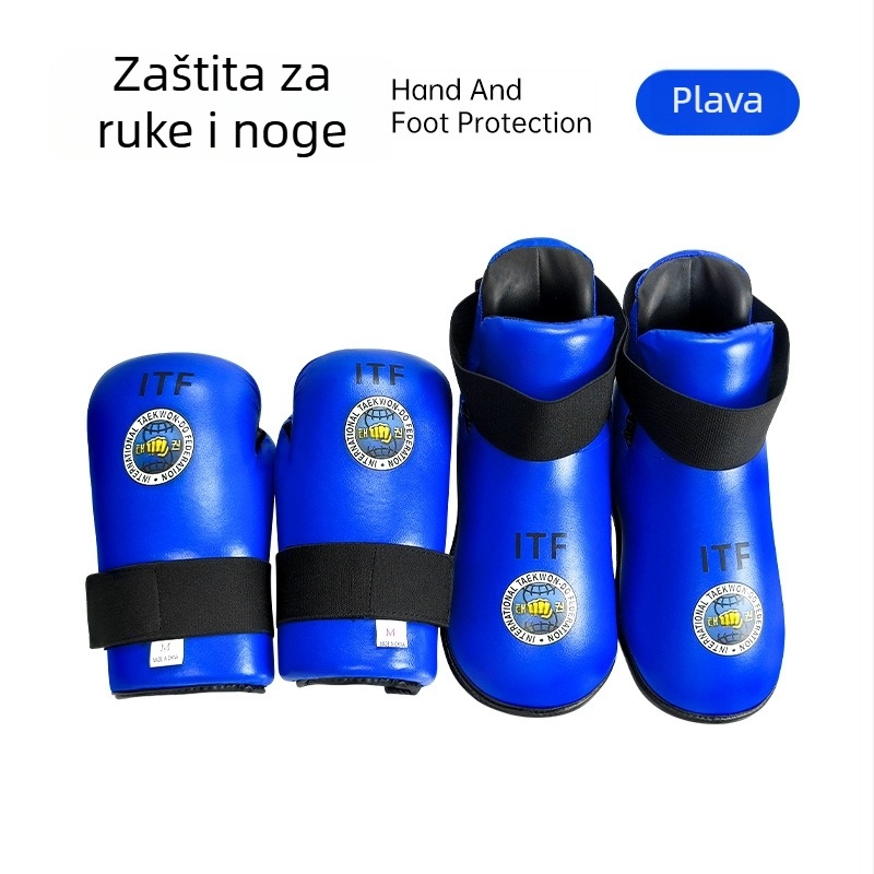 ITF set zaštitne opreme za ruke i noge za Taekwondo — zaštita dlanova, zglobova i gležnjeva; tijelo od spužve; ITF Taekwondo