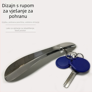 Short stainless steel shoehorn, portable, all-season use
