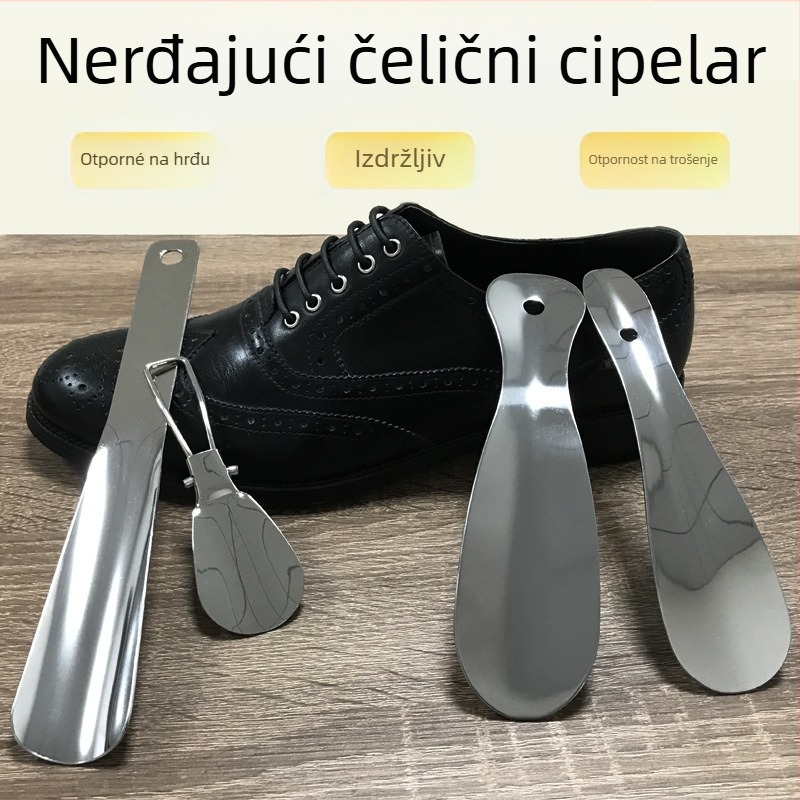 Short stainless steel shoehorn, portable, all-season use