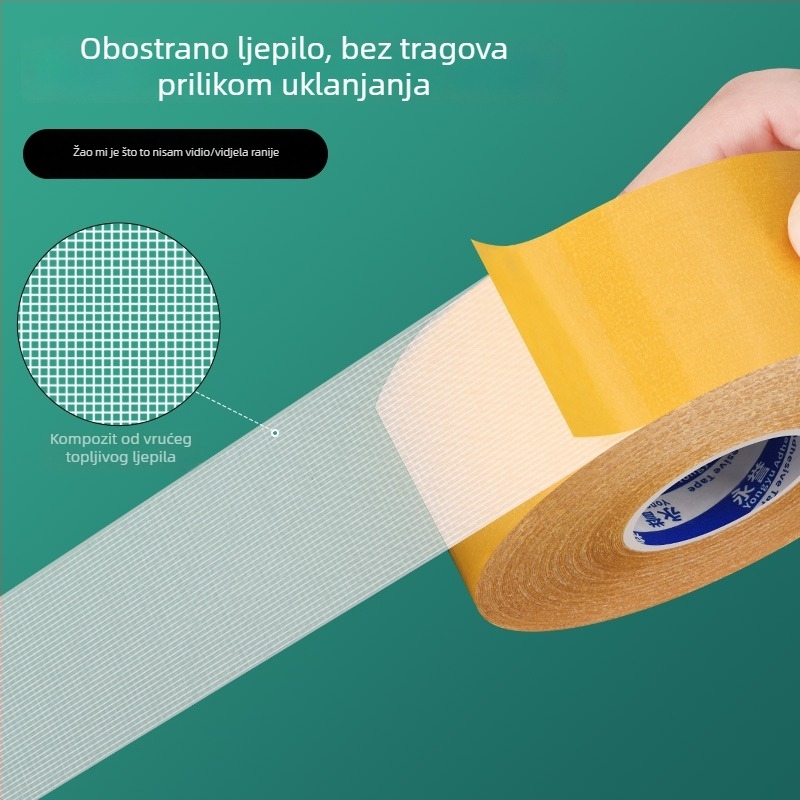 Dvostrana ljepilna traka s mrežastom tkaninom, snažna i prozirna, bez ostataka, za učvršćivanje produžnih utičnica i svadbene tepihe, protuklizno ljepilo s vodootpornom podlogom