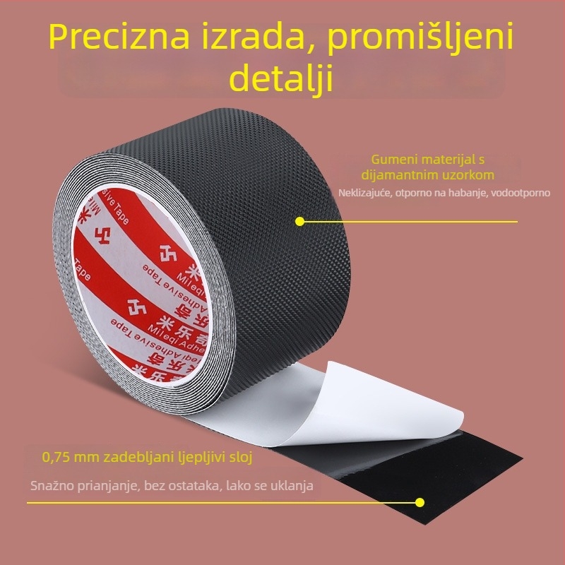 Milky protuklizna traka za stepenice, debela, vodootporna, snažnog prianjanja, dostupna u duljinama 1 m, 2 m ili 5 m, za stepenice i kupaonicu; pogodna za starije osobe i djecu.