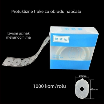 Traka protiv klizanja za obradu leća – prozirna jednostrana ljepiva traka za naočale, PE osnova, PVC jezgra, visoka prionjivost, -20°C do 120°C