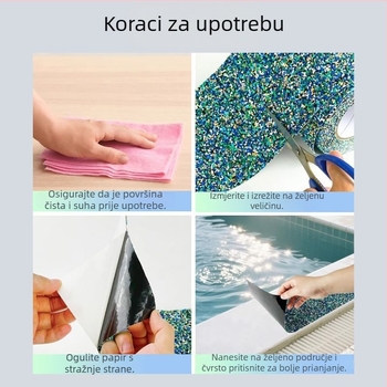 PET osnova protisklizna traka s akrilnim ljepilom, viskoznost visoka, jezgro od papirnate cijevi; pogodna za bazene, platforme za ronjenje, dječja igrališta i teretanu