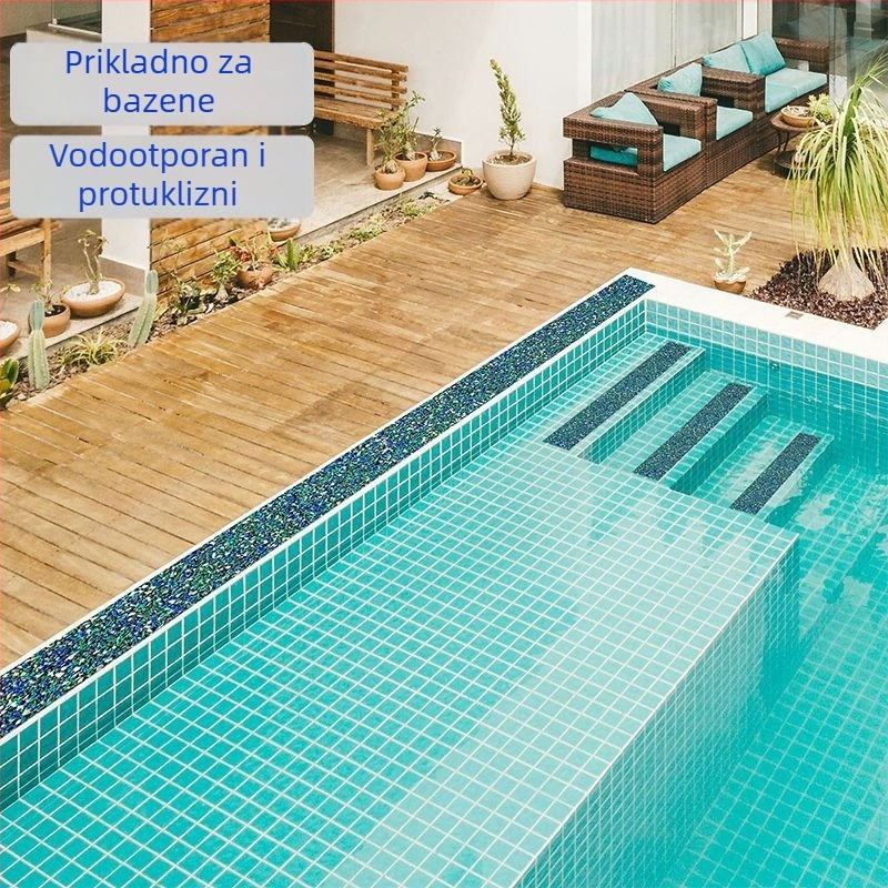 PET osnova protisklizna traka s akrilnim ljepilom, viskoznost visoka, jezgro od papirnate cijevi; pogodna za bazene, platforme za ronjenje, dječja igrališta i teretanu