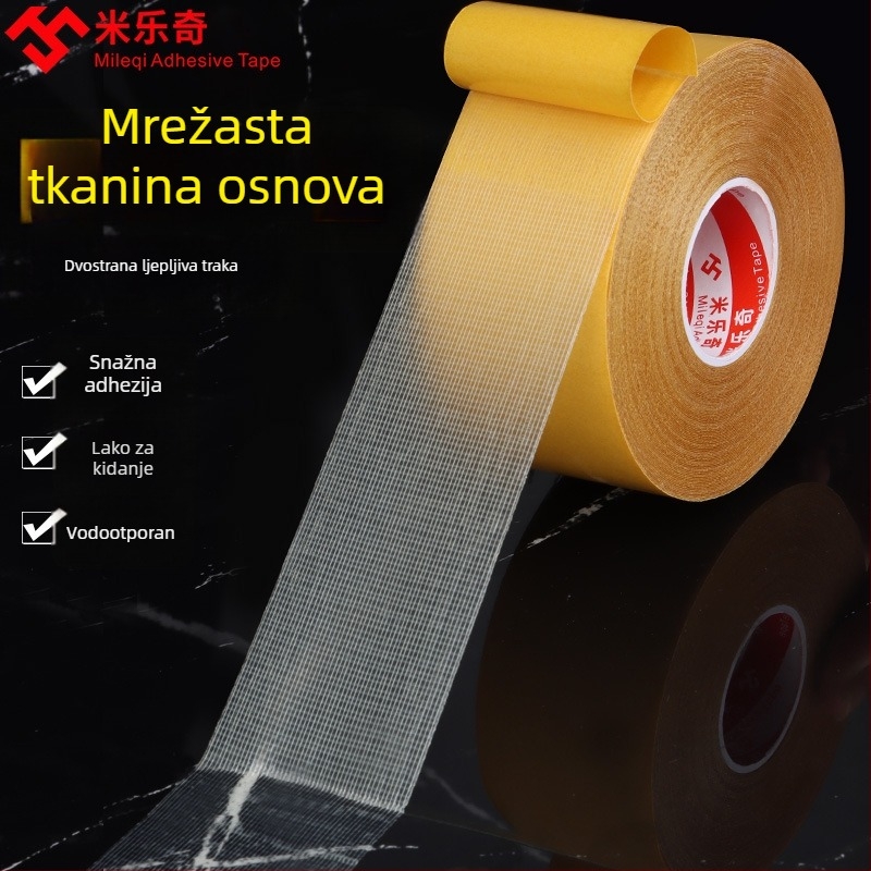 Mileage Dvostrana traka s tkaninskom bazom za učvršćivanje tepiha, ljepilo na bazi topljenja, debljina 0,26 mm, duljina 20–50 m