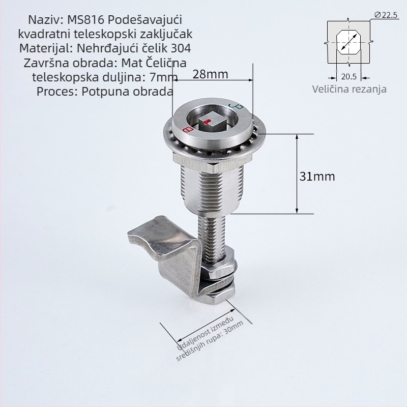 Cilindrični zaključavač od nehrđajućeg čelika – mehanički zaključavač, 304 nehrđajući čelik, industrijski stil, univerzalna primjena
