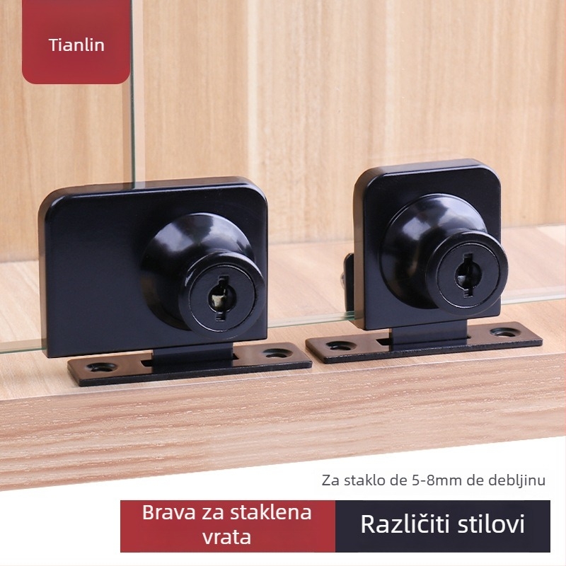 Zaključavanje za stakleni ormarić — model 407/417; materijal: cinkova legura; pogodno za staklo debljine 5–8 mm; stil: moderni minimalistički