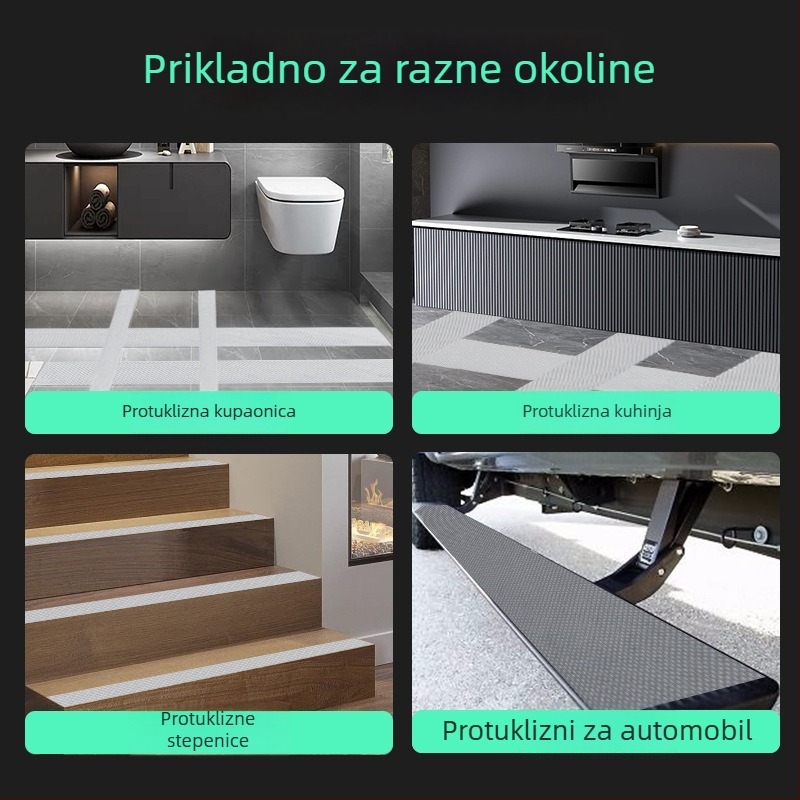 Peva protuklizna traka za kupaonicu s dijamantnim i vodnim valovitim uzorkom lychee; materijal: Peva guma; debljina: 0.8–1.3 mm; temperaturni otpor: -10 do 70 °C