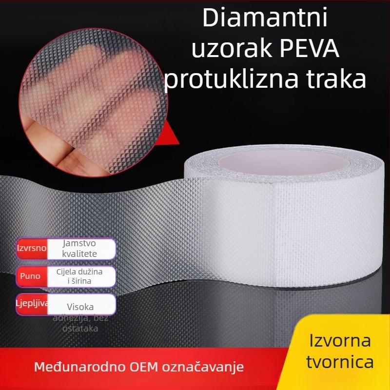 Peva protuklizna traka za kupaonicu s dijamantnim i vodnim valovitim uzorkom lychee; materijal: Peva guma; debljina: 0.8–1.3 mm; temperaturni otpor: -10 do 70 °C