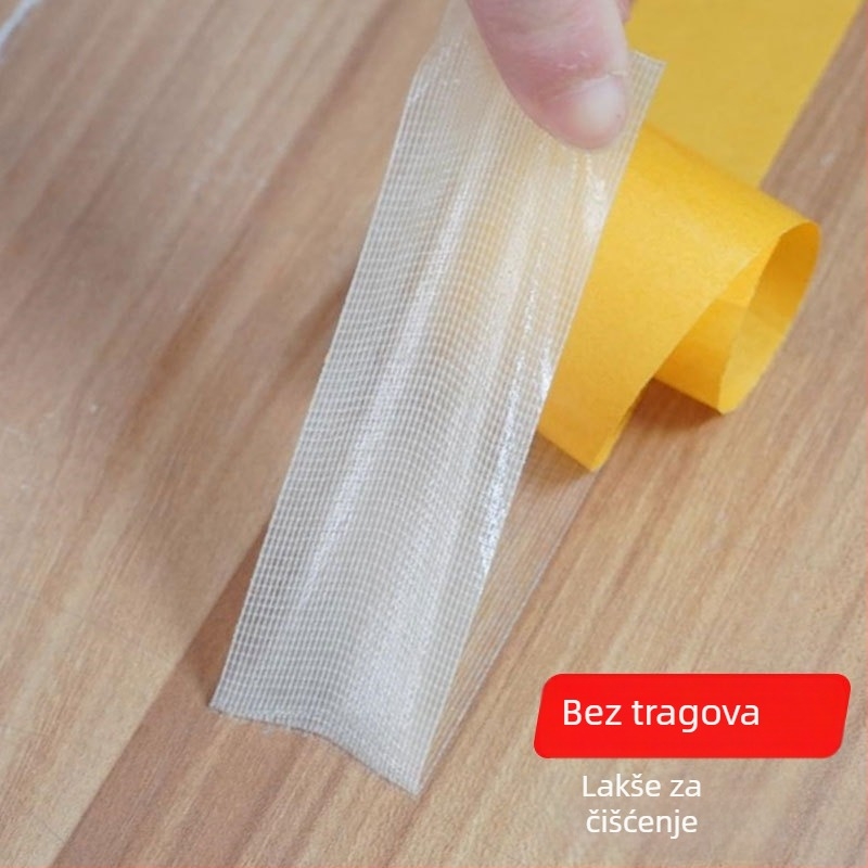 Dvostrano ljepiva mreža s platnenom podlogom za arhitektonsku dekoraciju; osnova: polietilen/fibrarna mreža; debljina 0,3 mm; ljepilo: topljivi ljepilo