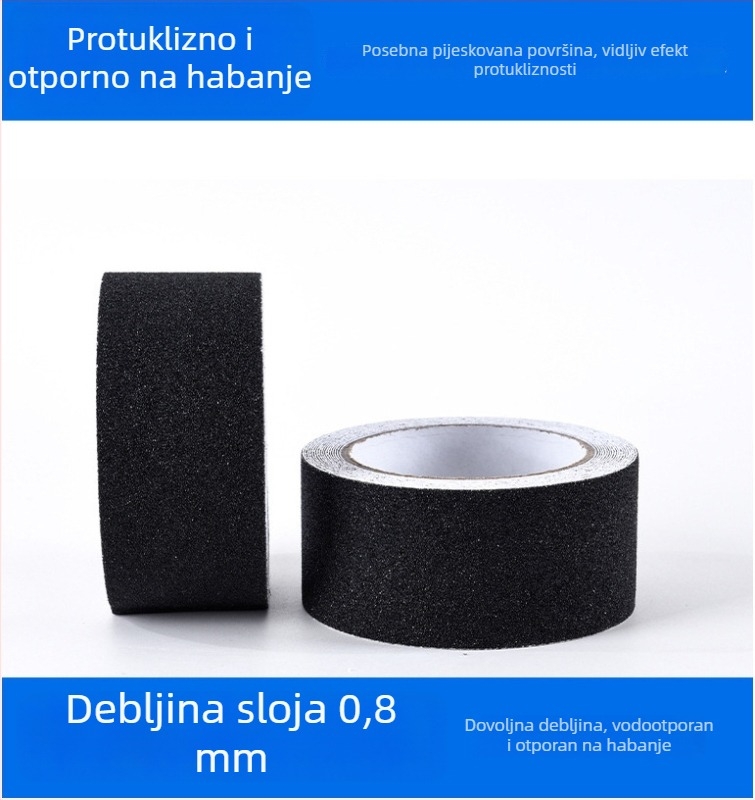 Protuklizna traka za stepenice, mat završna površina, PVC + mat baza kompozita, debljina 0,8 mm, ljepilo na bazi ulja, viskoznost 90 N/m, serija Road anti-slip