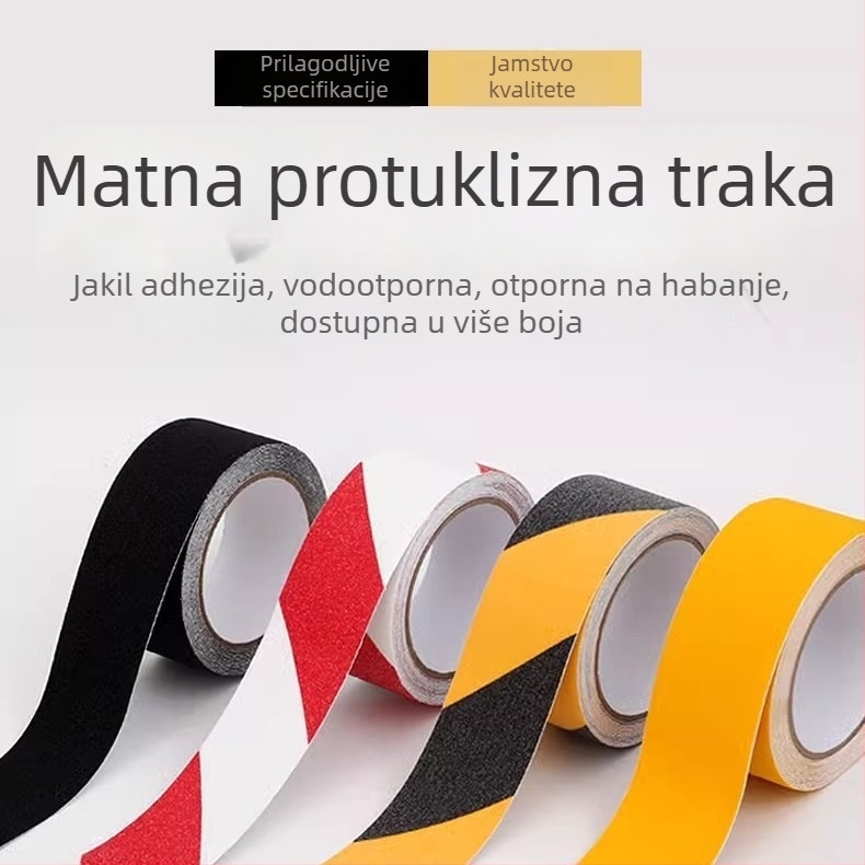 Protuklizna traka za stepenice, mat završna površina, PVC + mat baza kompozita, debljina 0,8 mm, ljepilo na bazi ulja, viskoznost 90 N/m, serija Road anti-slip