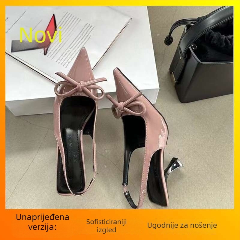Ženske PU kožne cipele s oštrim nosom, korejskog stila, srednje visoka tanka peta, slip-on, gumena potplata