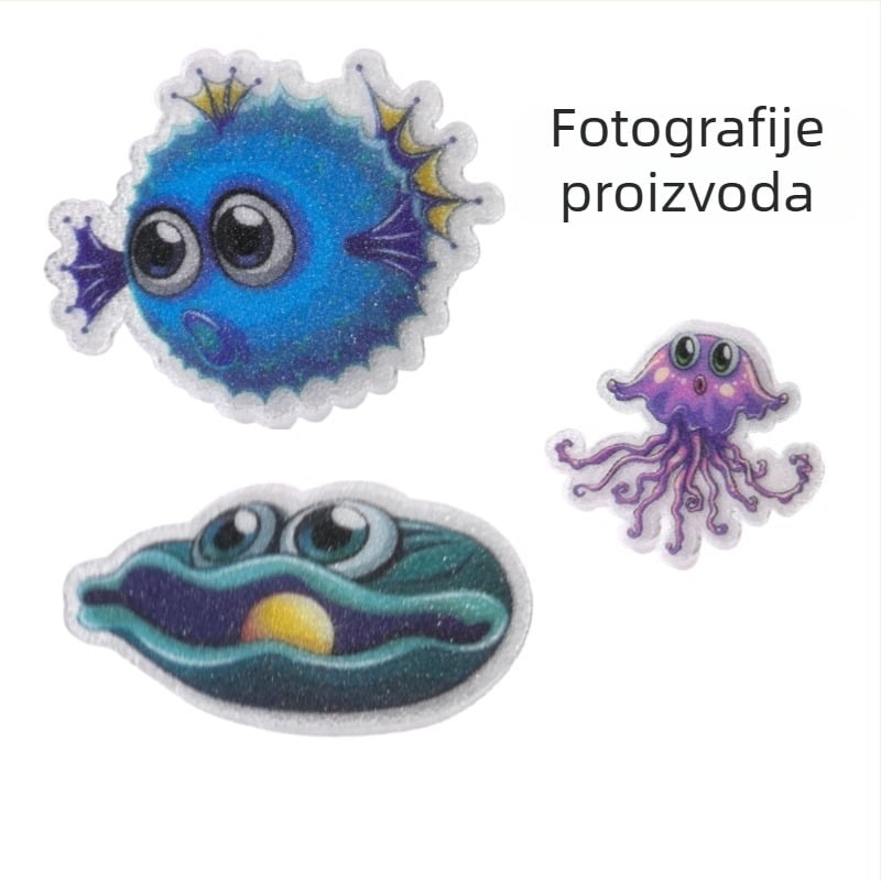 Dječje protuklizne naljepnice za kupaonu s 12 motiva morskog života, PEVA, 0,8 mm, akrilno ljepilo, za podlogu kupaonice