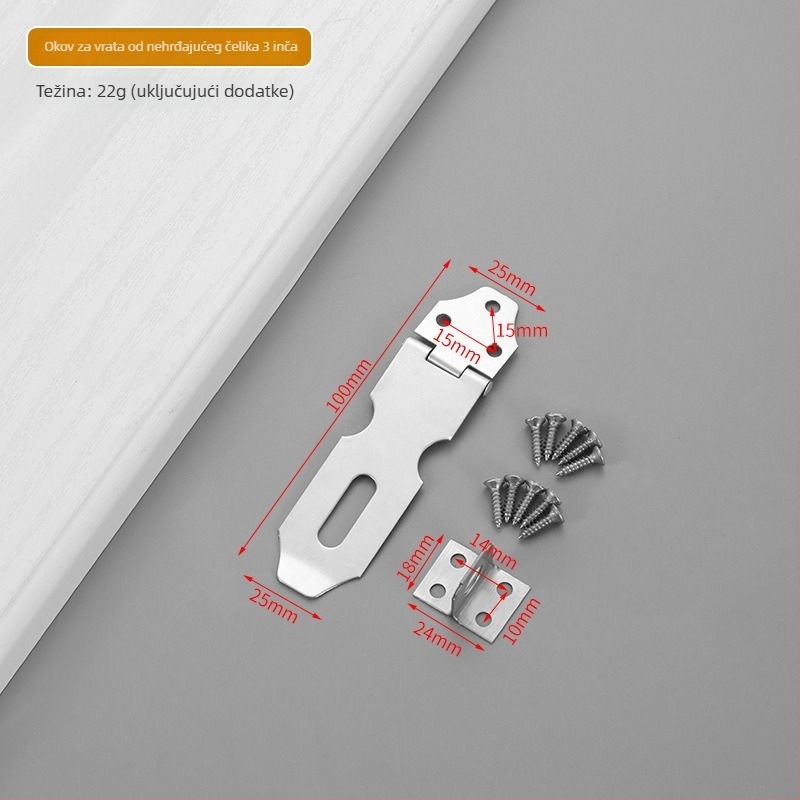Ploča za zaključavanje od nehrđajućeg čelika s 90° kutom, sklopni protivkrađni mehanizam za ormariće i vrata prostorija, model Yc-stainless steel lock plate, materijal 304/201