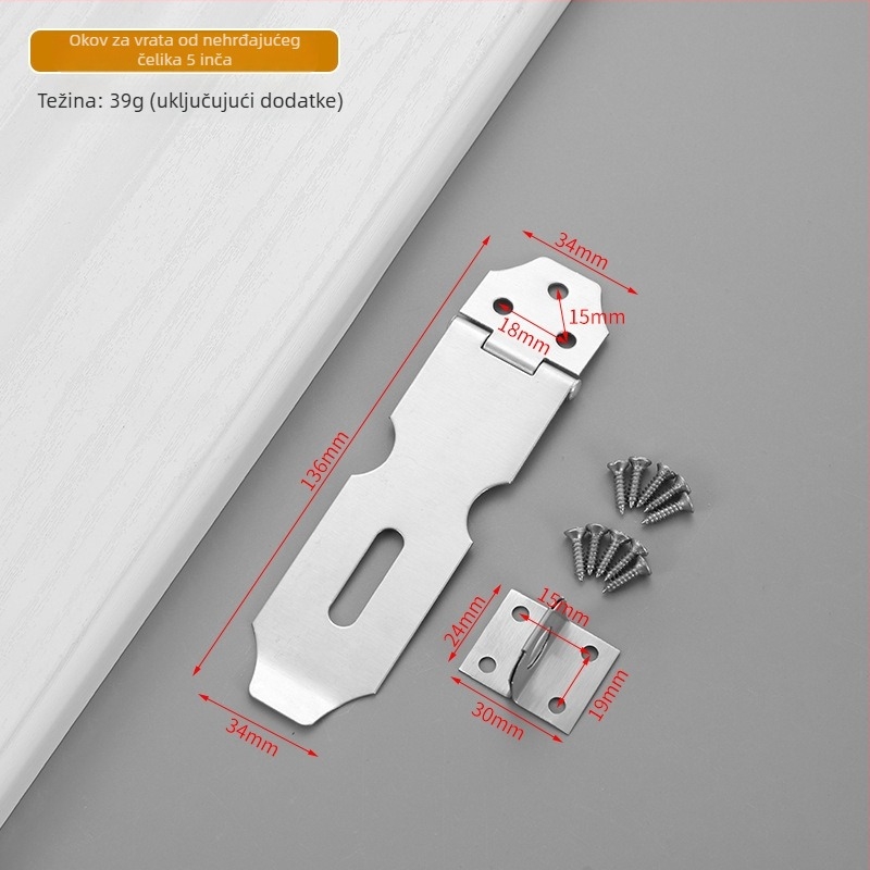 Ploča za zaključavanje od nehrđajućeg čelika s 90° kutom, sklopni protivkrađni mehanizam za ormariće i vrata prostorija, model Yc-stainless steel lock plate, materijal 304/201